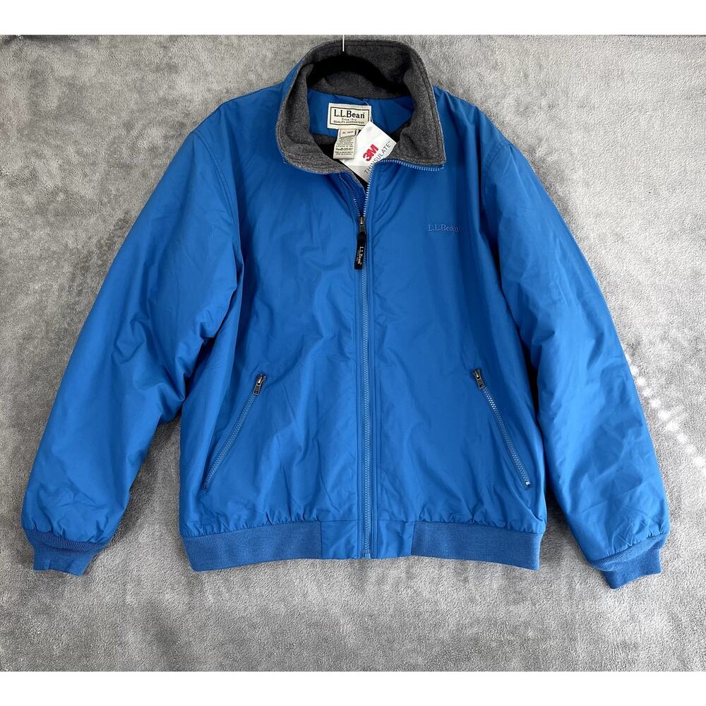 LL Bean Jacket Mens XL Blue Full Zip Fleece Lined 3M Thinsulate Bomber NWT